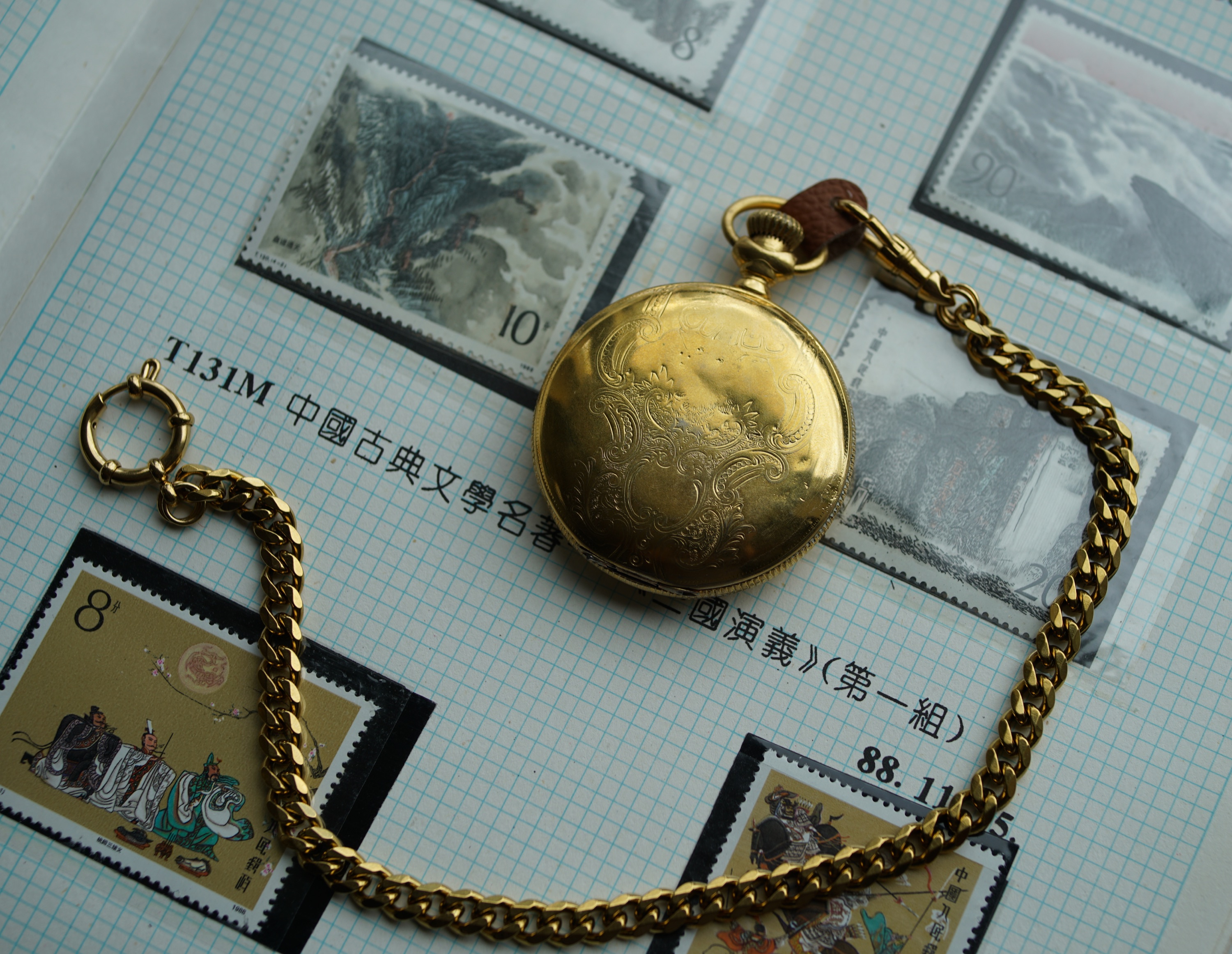 Worn gold-filled caseback of the Elgin pocket watch