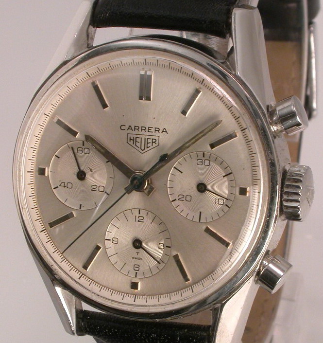 Circa-1964 Heuer Carrera reference 2447S with silver dial and three registers