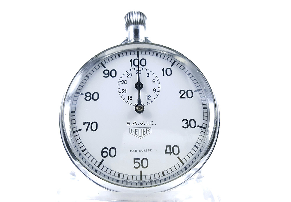 Vintage Heuer Ref. 913 stopwatch with a decimal-minute scale
