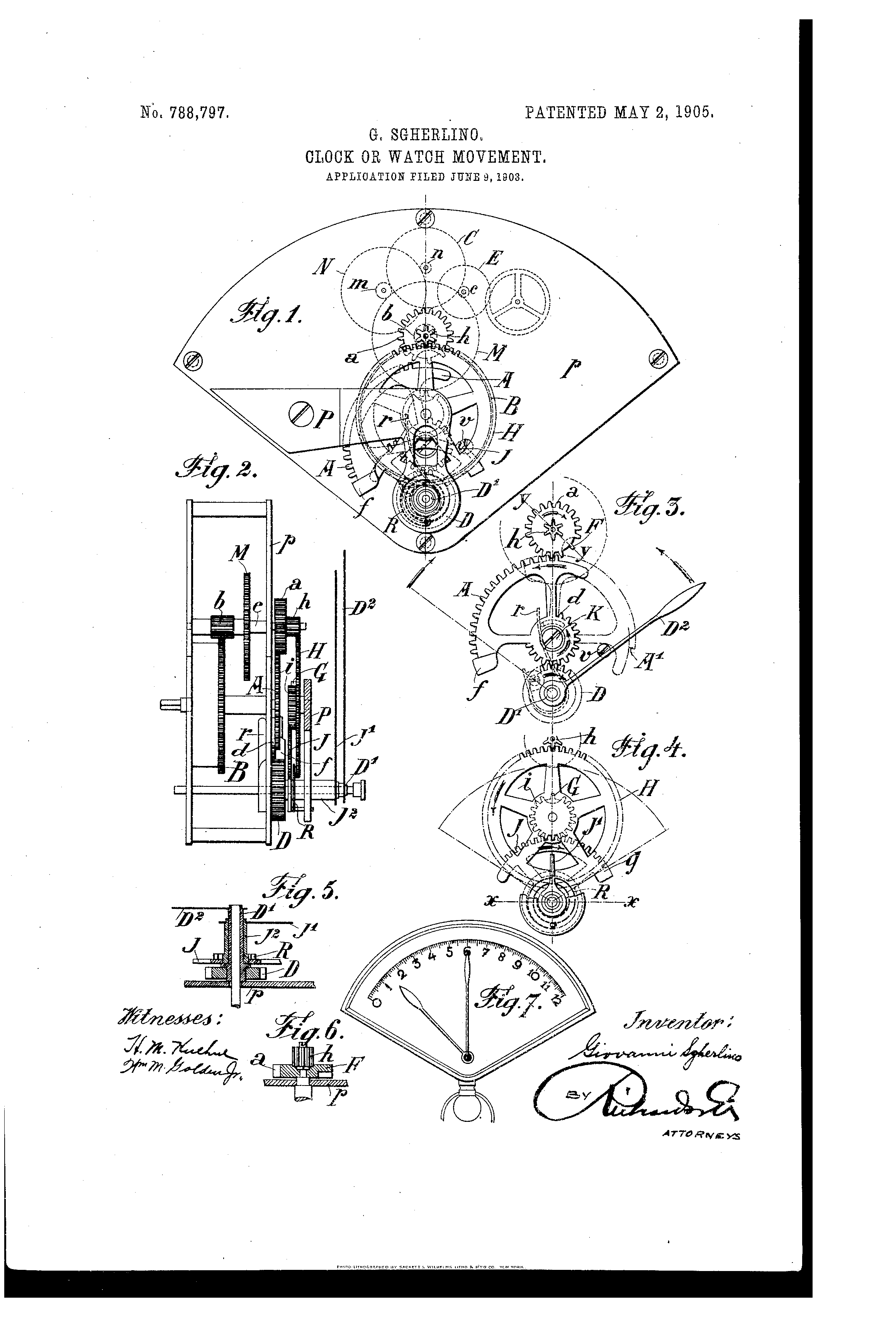 High-resolution drawing sheet from Giovanni Sgherlino’s patent for a double-retrograde clock or watch movement