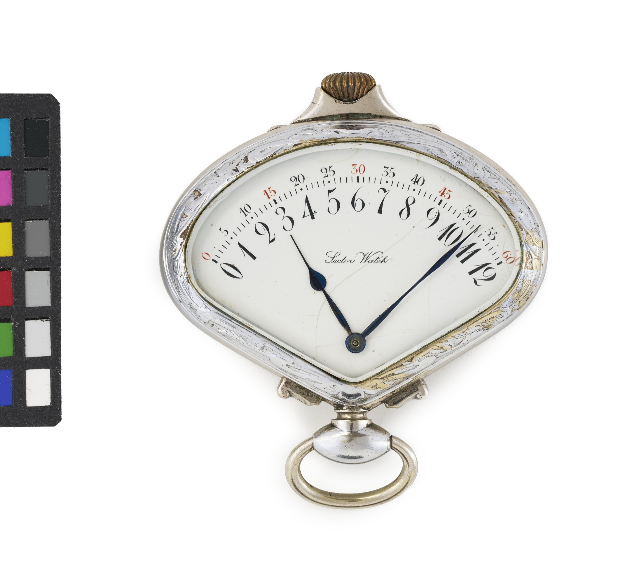 Fan-shaped Record Sector pocket watch with retrograde hour and minute scales