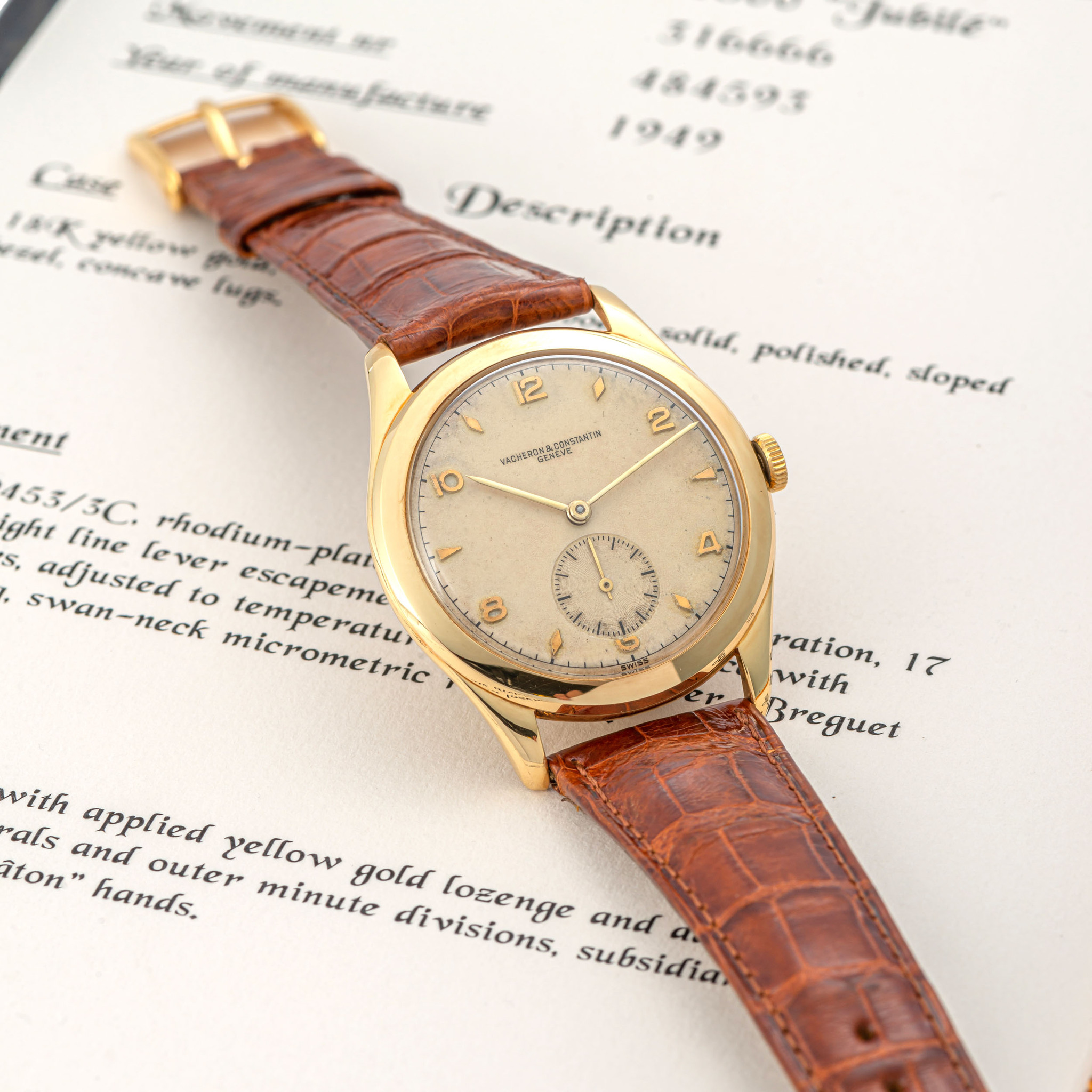 Antiquorum 1949 Vacheron Constantin ref. 4600 Jubilé, movement 484593, yellow gold